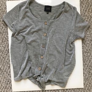 W5 Anthro Striped Ribbed Tie Front Button Down Top